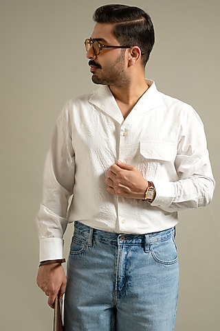 White Cotton Blend Shirt by Gargee Designers