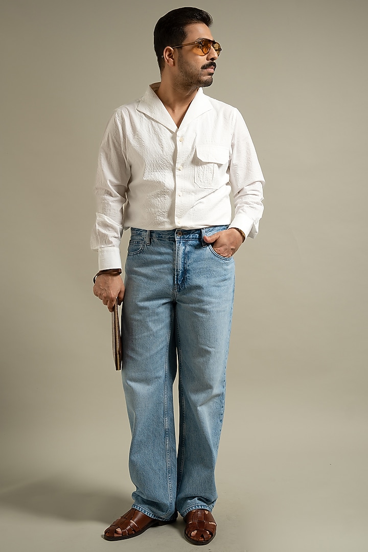 White Cotton Blend Party Wear Shirt by Gargee Designers at Pernia's Pop Up Shop