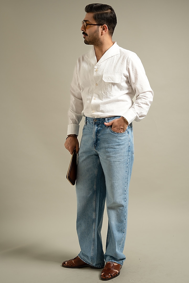 White Cotton Blend Party Wear Shirt by Gargee Designers at Pernia's Pop Up Shop