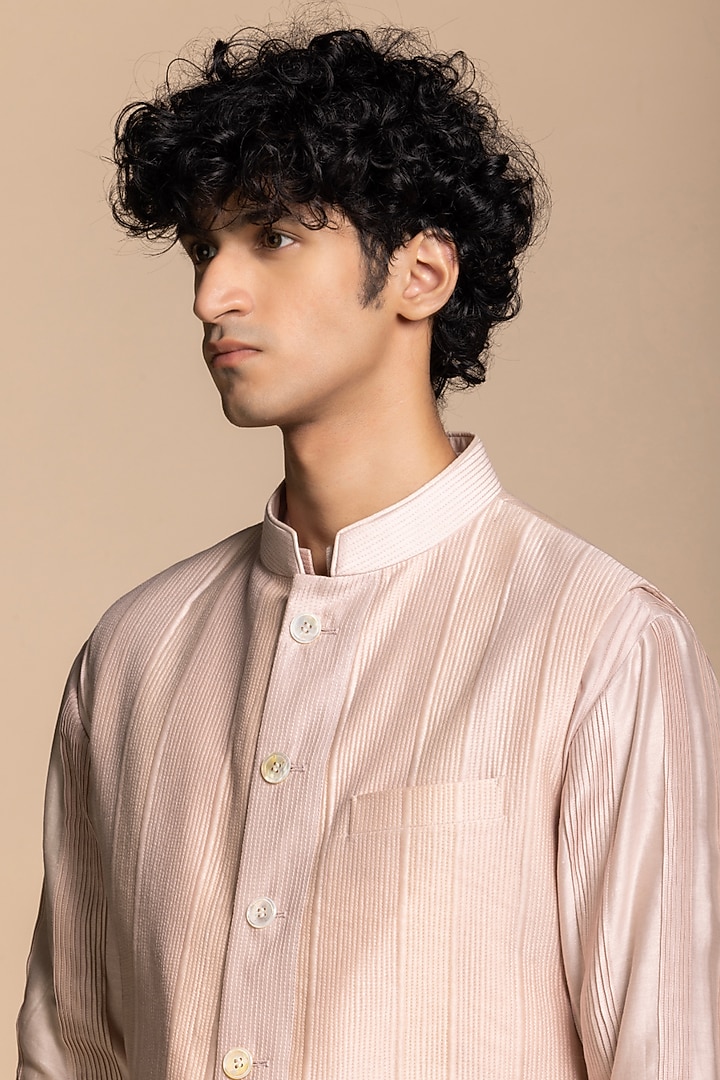 Blush Chanderi Silk Quilted Bundi Jacket Set by Gargee Designers at Pernia's Pop Up Shop