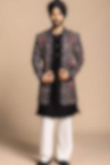 Black Cotton Silk Embroidered Jacket Set by Gargee Designers at Pernia's Pop Up Shop