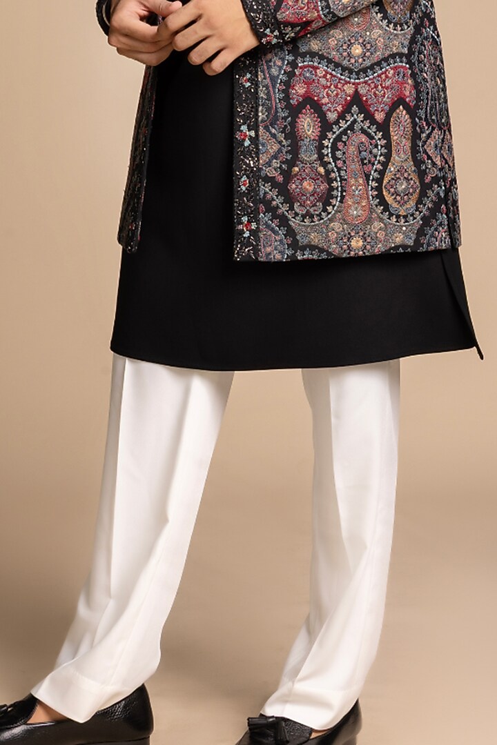 Black Cotton Silk Embroidered Jacket Set by Gargee Designers at Pernia's Pop Up Shop