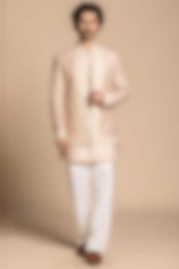 Blush Pink Cotton Silk Embroidered Bundi Jacket Set by Gargee Designers at Pernia's Pop Up Shop