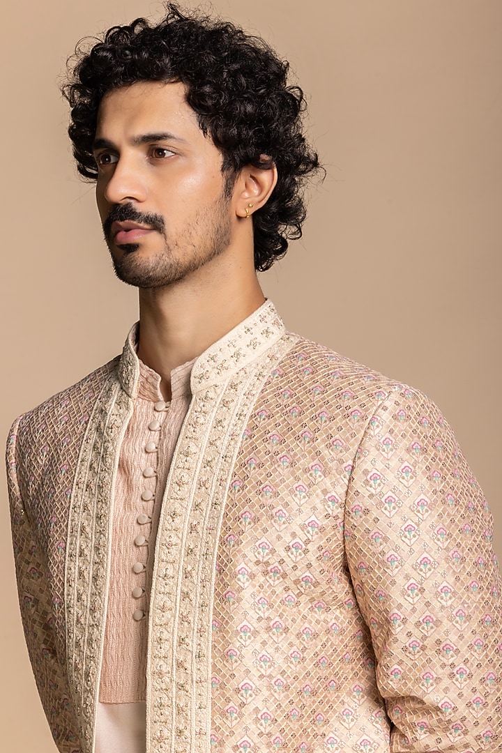 Blush Pink Cotton Silk Embroidered Bundi Jacket Set by Gargee Designers at Pernia's Pop Up Shop