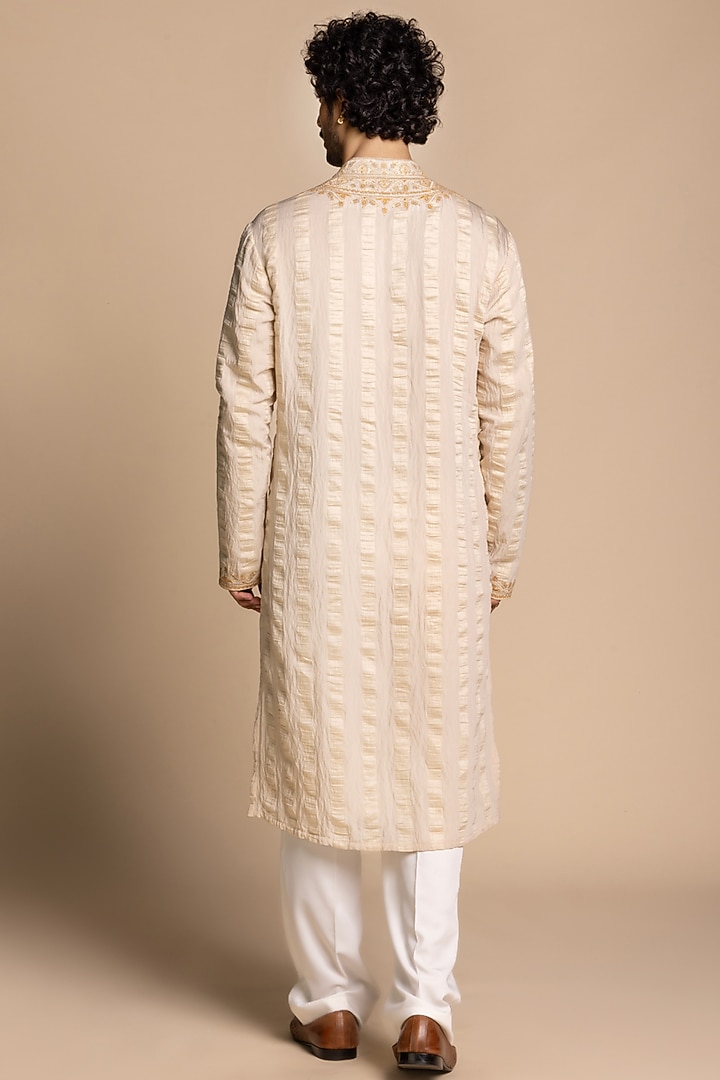 Beige Tencel Fabric Dori Embroidered Kurta Set by Gargee Designers at Pernia's Pop Up Shop