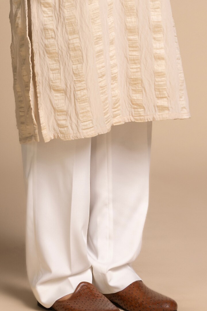Beige Tencel Fabric Dori Embroidered Kurta Set by Gargee Designers at Pernia's Pop Up Shop