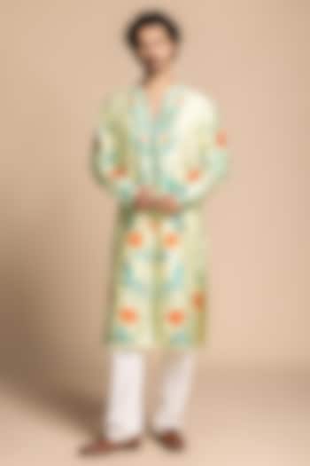 Mint Chanderi Silk Floral Embroidered Kurta Set by Gargee Designers at Pernia's Pop Up Shop