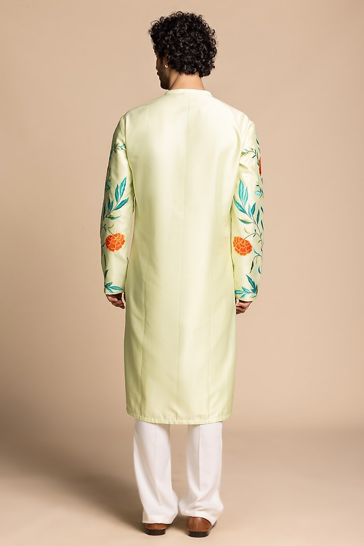 Mint Chanderi Silk Floral Embroidered Kurta Set by Gargee Designers at Pernia's Pop Up Shop