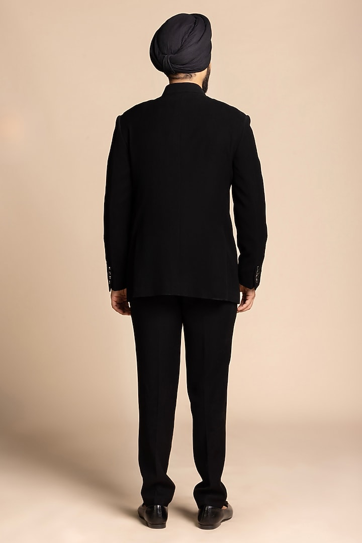 Black Polyester Hand Embroidered Wedding Bandhgala Set by Gargee Designers at Pernia's Pop Up Shop