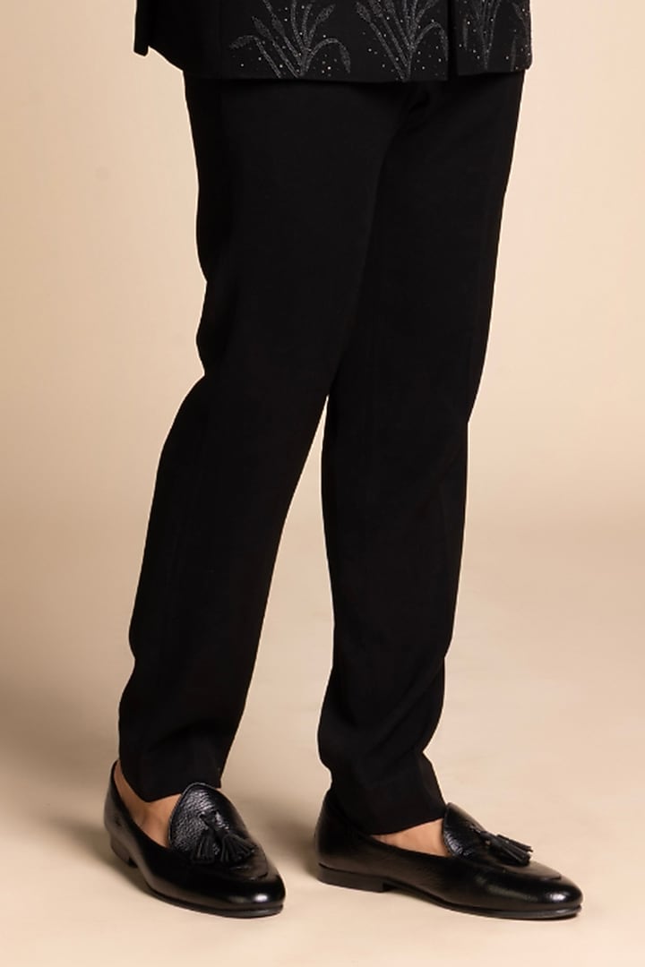 Black Polyester Hand Embroidered Wedding Bandhgala Set by Gargee Designers at Pernia's Pop Up Shop