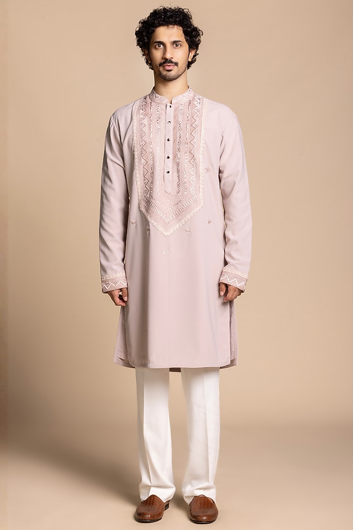 Blush Pink Polyester Embroidered Kurta Set by Gargee Designers at Pernia's Pop Up Shop