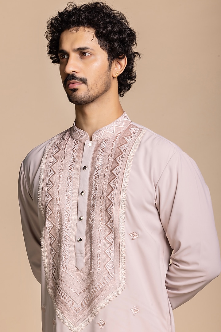 Blush Pink Polyester Embroidered Kurta Set by Gargee Designers at Pernia's Pop Up Shop