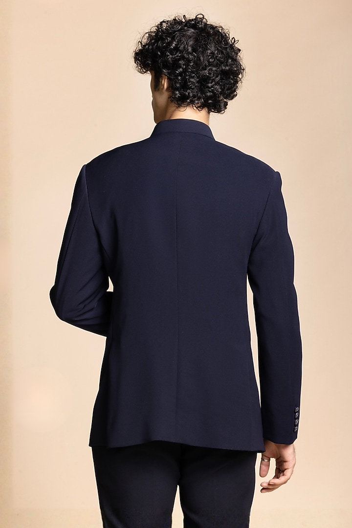 Navy Polyester Floral Embroidered Wedding Bandhgala Set by Gargee Designers at Pernia's Pop Up Shop