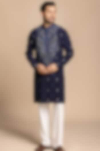 Navy Polyester Embroidered Kurta Set by Gargee Designers at Pernia's Pop Up Shop