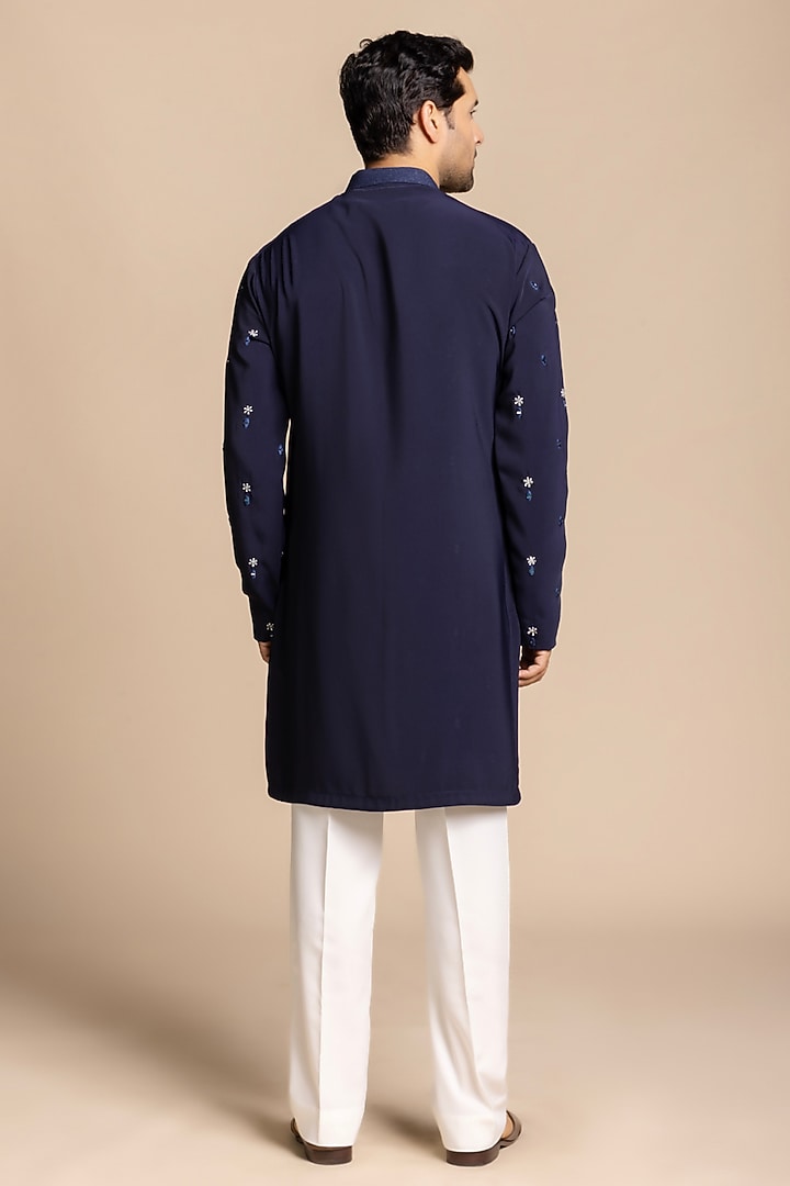 Navy Polyester Embroidered Kurta Set by Gargee Designers at Pernia's Pop Up Shop