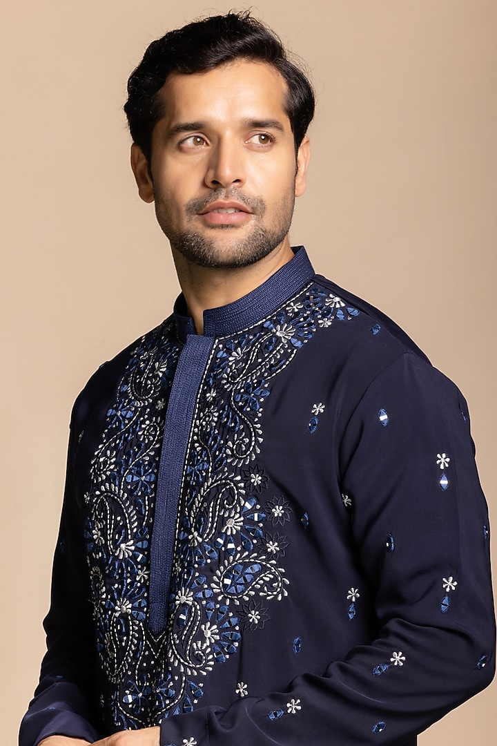 Navy Polyester Embroidered Kurta Set by Gargee Designers at Pernia's Pop Up Shop