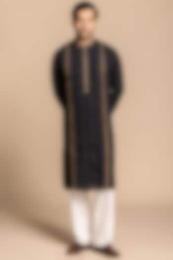 Black Tencel Fabric Embroidered Kurta Set by Gargee Designers at Pernia's Pop Up Shop