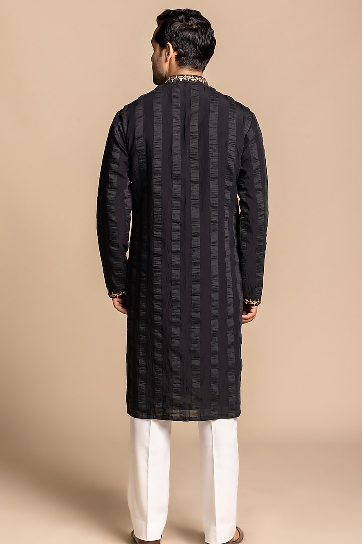 Black Tencel Fabric Embroidered Kurta Set by Gargee Designers at Pernia's Pop Up Shop