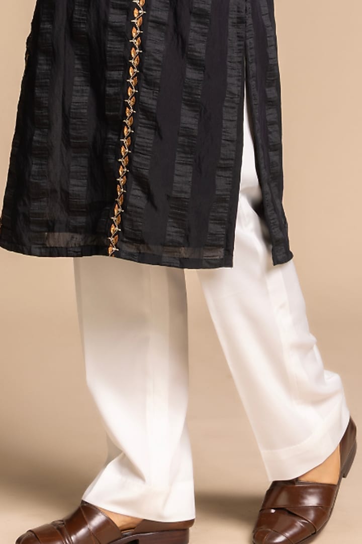 Black Tencel Fabric Embroidered Kurta Set by Gargee Designers at Pernia's Pop Up Shop