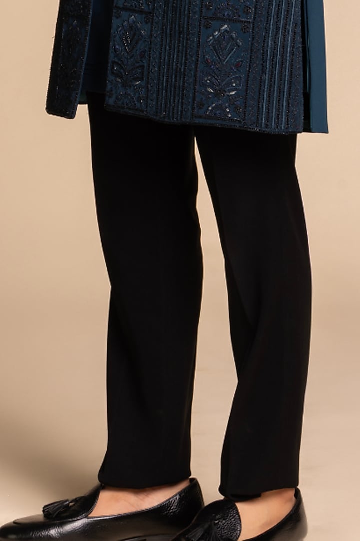 Deep Teal Blue Polyester Embroidered Wedding Indowestern Set by Gargee Designers at Pernia's Pop Up Shop