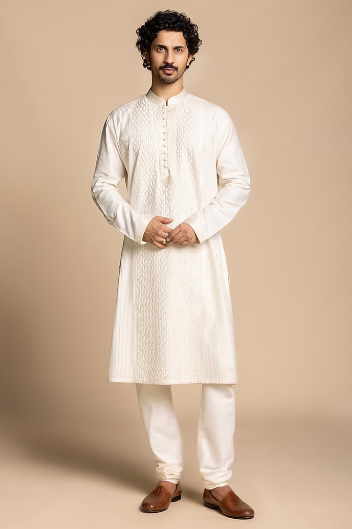 Ivory Cotton Silk Kurta Set by Gargee Designers at Pernia's Pop Up Shop