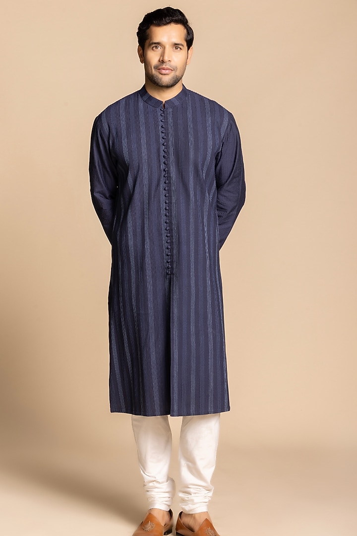 Navy Cotton Silk Kurta Set by Gargee Designers at Pernia's Pop Up Shop
