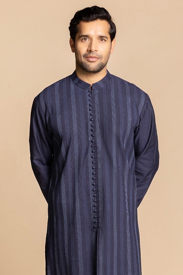 Navy Cotton Silk Kurta Set by Gargee Designers at Pernia's Pop Up Shop