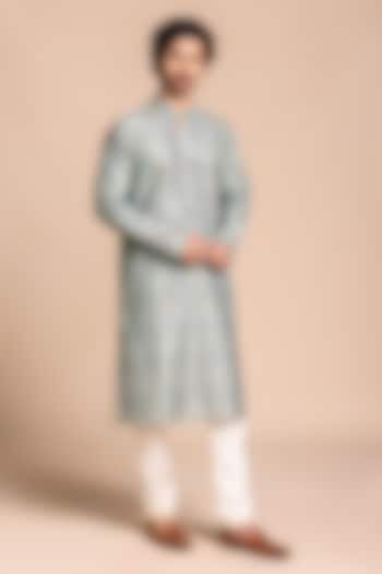 Sage Green Cotton Silk Printed & Embellished Kurta Set by Gargee Designers at Pernia's Pop Up Shop