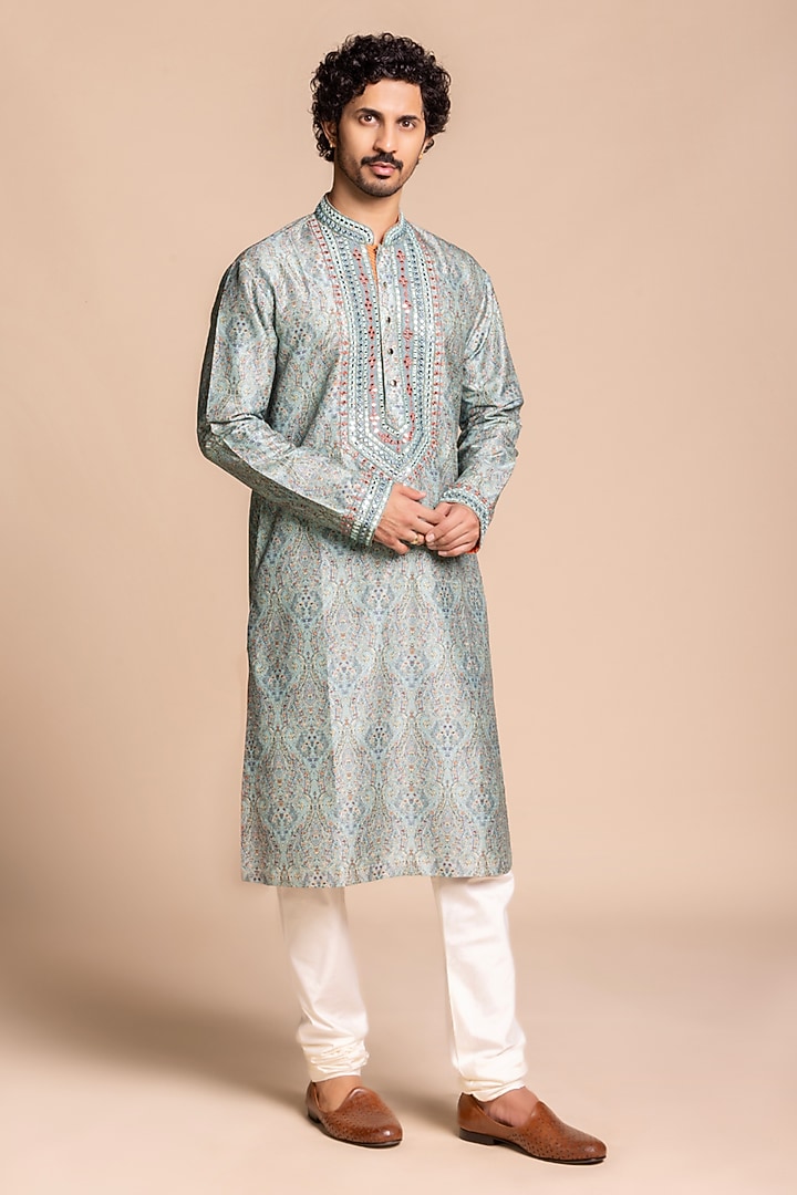 Sage Green Cotton Silk Printed & Embellished Kurta Set by Gargee Designers at Pernia's Pop Up Shop