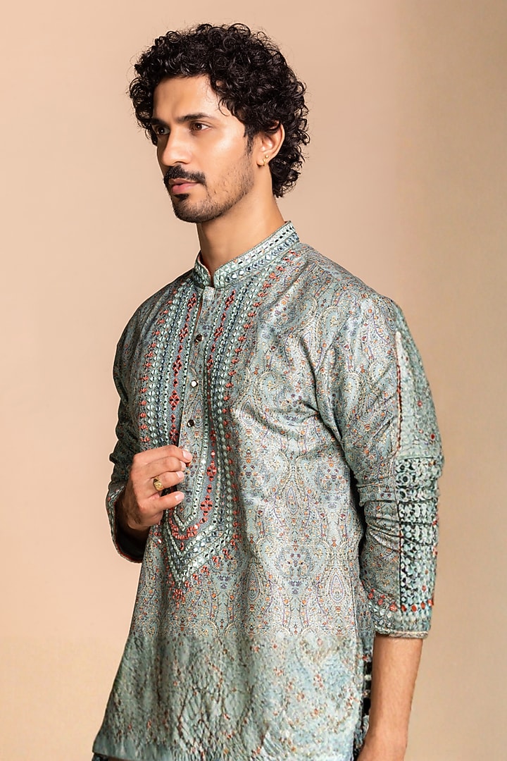 Sage Green Cotton Silk Printed & Embellished Kurta Set by Gargee Designers at Pernia's Pop Up Shop