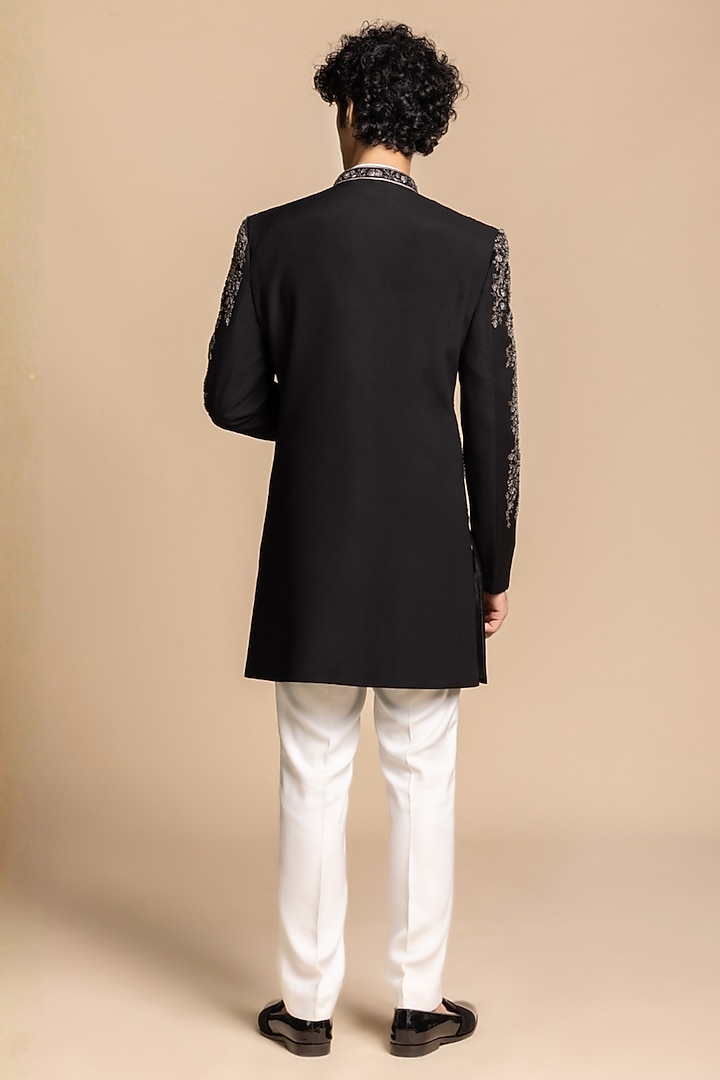 Black Polyester Thread Embroidered Wedding Indowestern Set by Gargee Designers at Pernia's Pop Up Shop