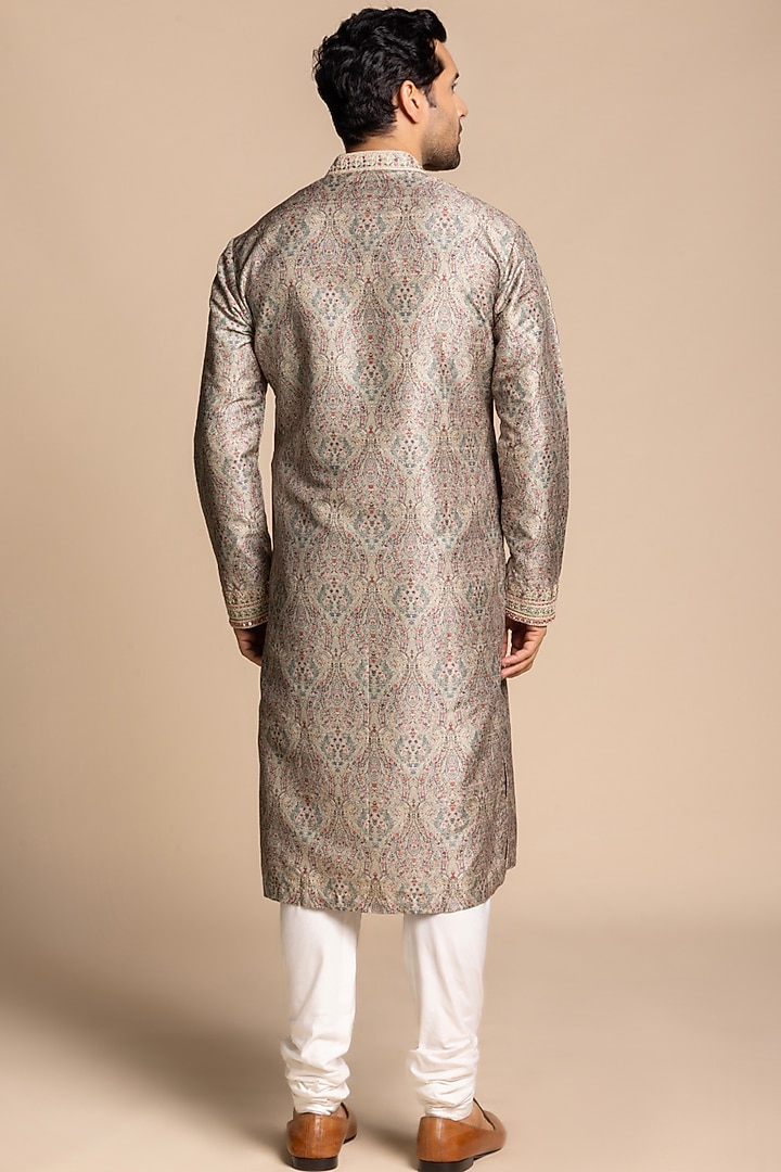 Beige Cotton Silk Printed & Embroidered Kurta Set by Gargee Designers at Pernia's Pop Up Shop