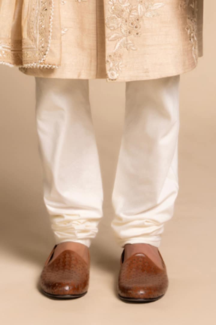 Champagne Raw Silk Hand Embroidered Groom Sherwani Set by Gargee Designers at Pernia's Pop Up Shop