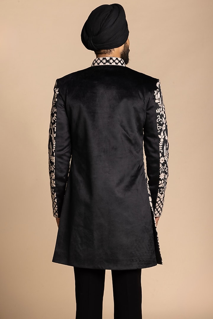 Black Polyester Floral Embroidered Wedding Indowestern Set by Gargee Designers at Pernia's Pop Up Shop