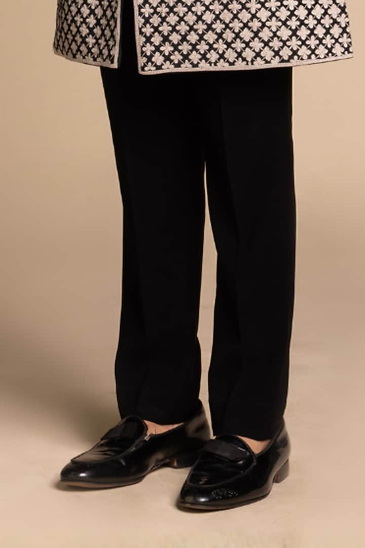 Black Polyester Floral Embroidered Wedding Indowestern Set by Gargee Designers at Pernia's Pop Up Shop