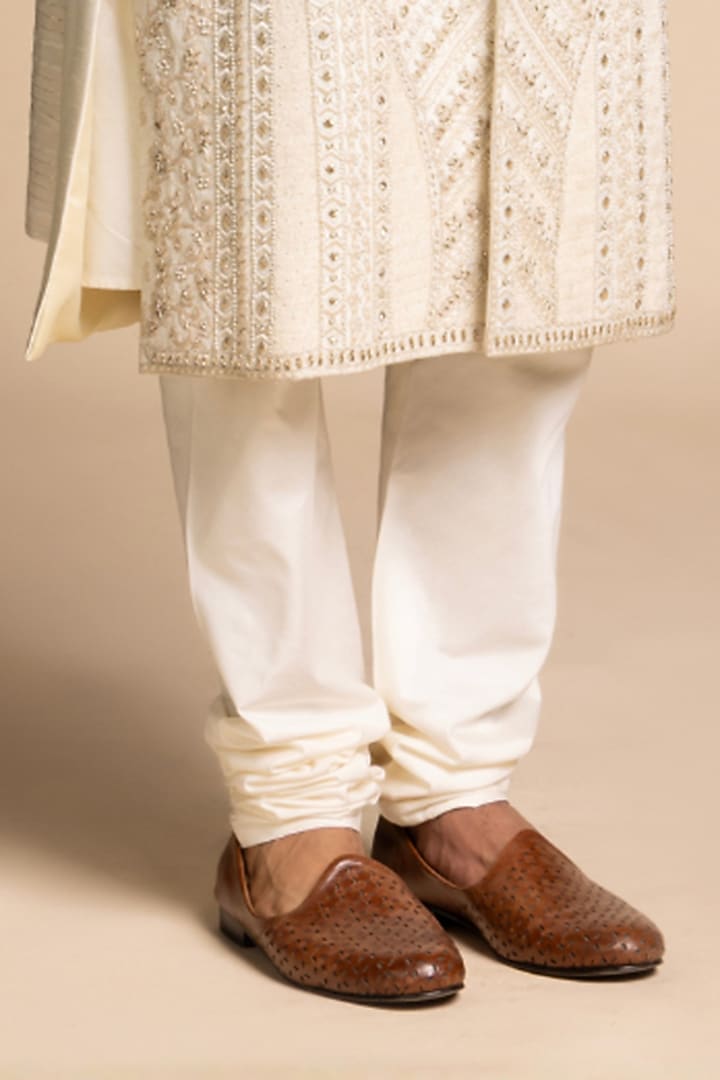 Ivory Raw Silk Hand Embroidered Groom Sherwani Set by Gargee Designers at Pernia's Pop Up Shop