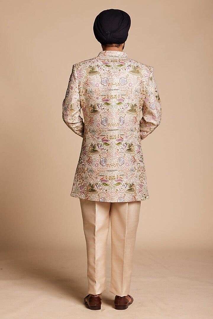Blush Pink Cotton Silk Floral Embroidered Wedding Indowestern Set by Gargee Designers at Pernia's Pop Up Shop