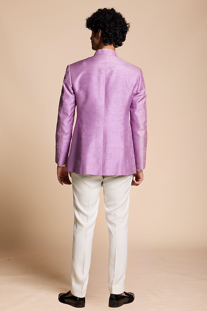 Lavender Raw Silk Wedding Bandhgala Set by Gargee Designers at Pernia's Pop Up Shop