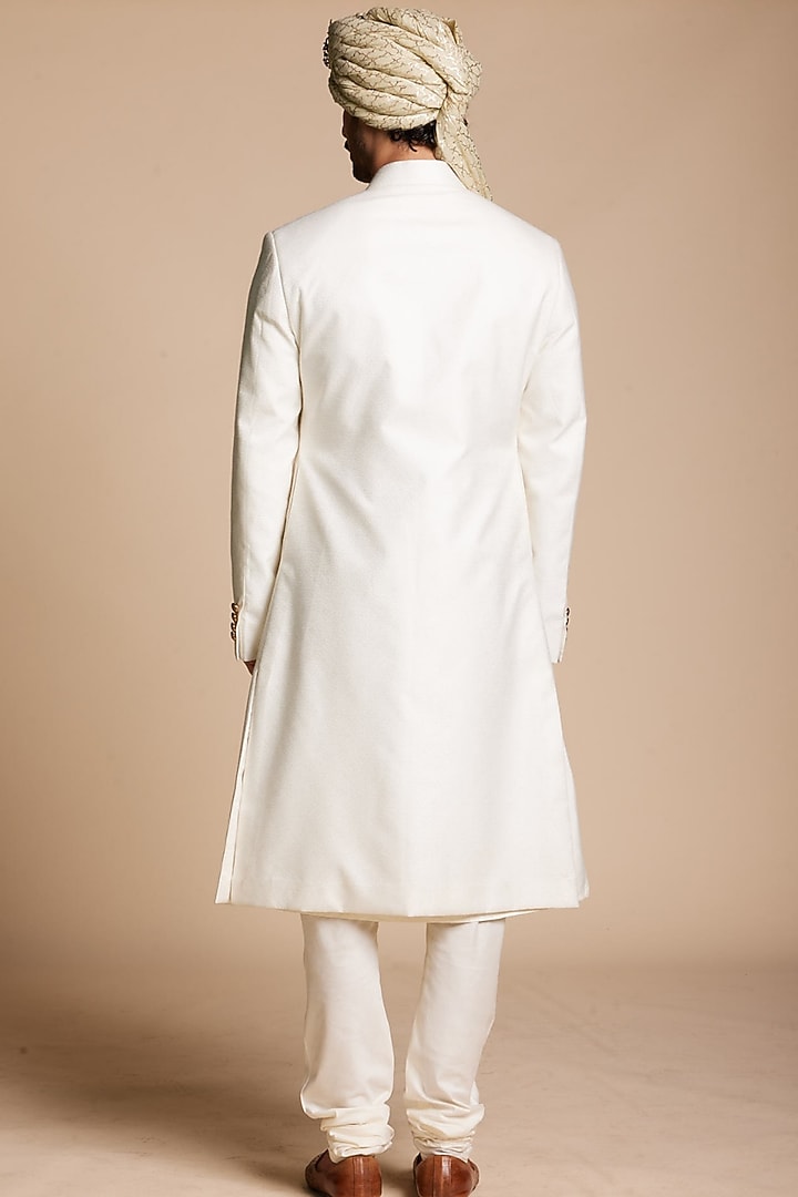 Ivory Cotton Silk Jacquard Textured Wedding Sherwani Set by Gargee Designers at Pernia's Pop Up Shop
