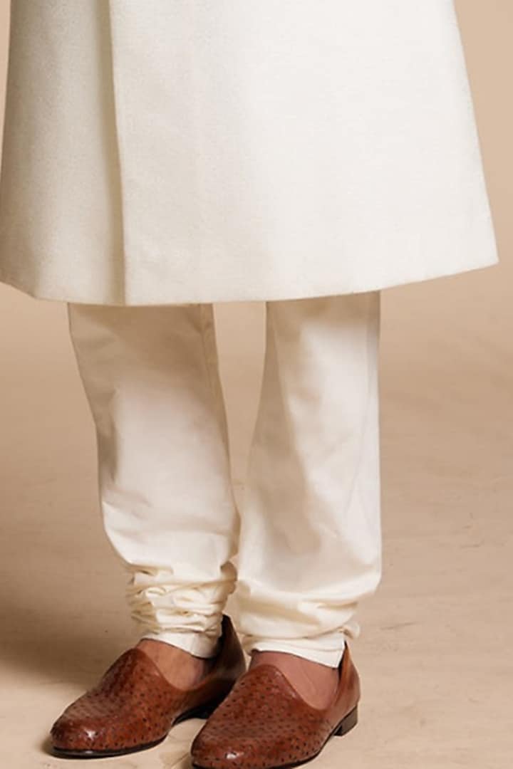Ivory Cotton Silk Jacquard Textured Wedding Sherwani Set by Gargee Designers at Pernia's Pop Up Shop