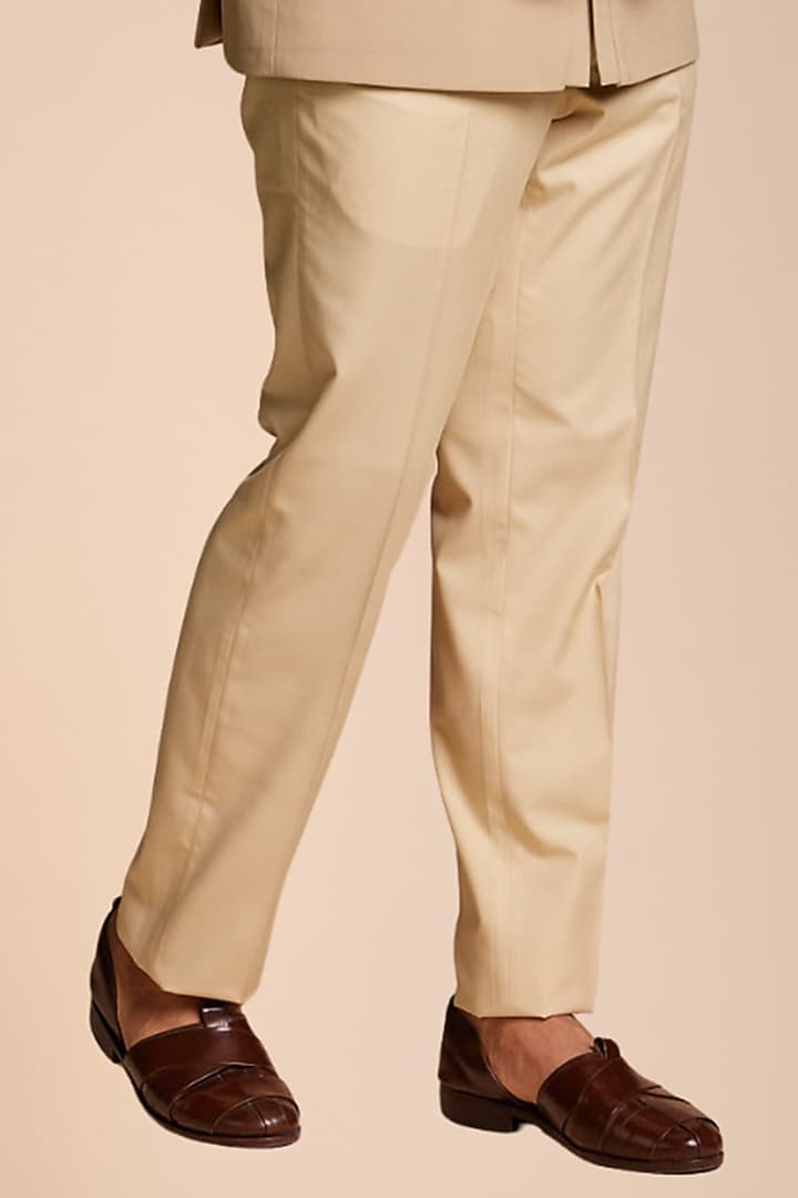 Beige Poly Viscose Wedding Bandhgala Set by Gargee Designers at Pernia's Pop Up Shop