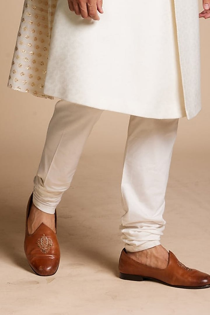 Ivory Cotton Silk Jacquard Wedding Sherwani Set by Gargee Designers at Pernia's Pop Up Shop