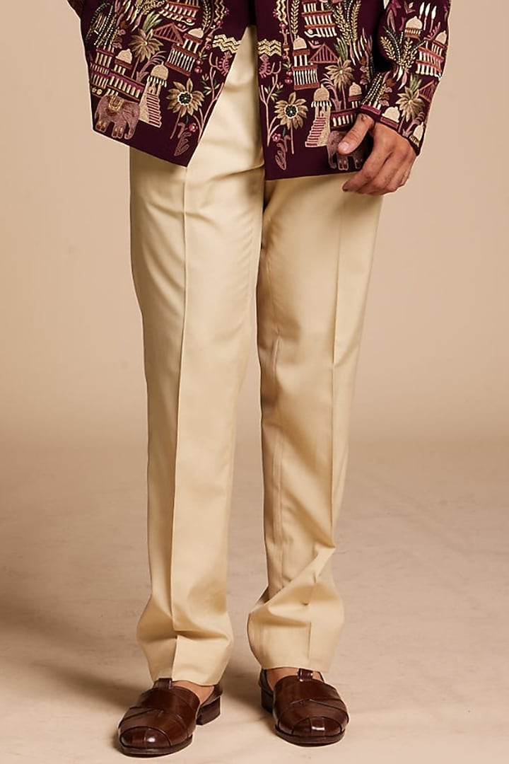 Burgundy Polyester Wedding Bandhgala Set by Gargee Designers at Pernia's Pop Up Shop