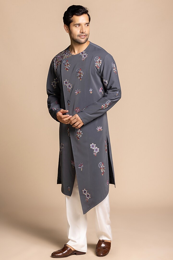 Grey Polyester Embroidered Kurta Set by Gargee Designers at Pernia's Pop Up Shop