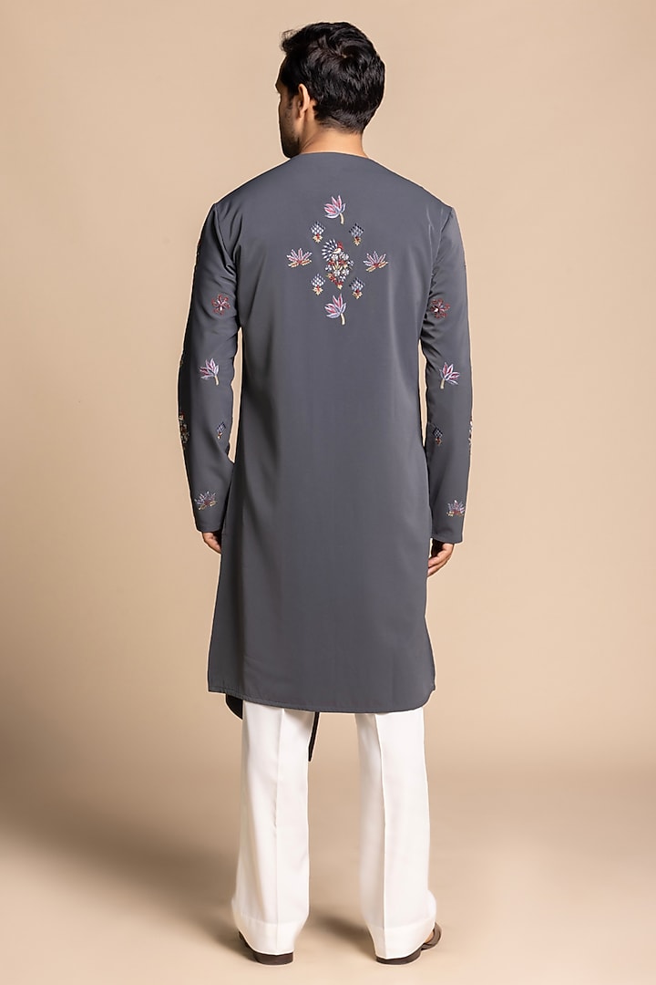 Grey Polyester Embroidered Kurta Set by Gargee Designers at Pernia's Pop Up Shop