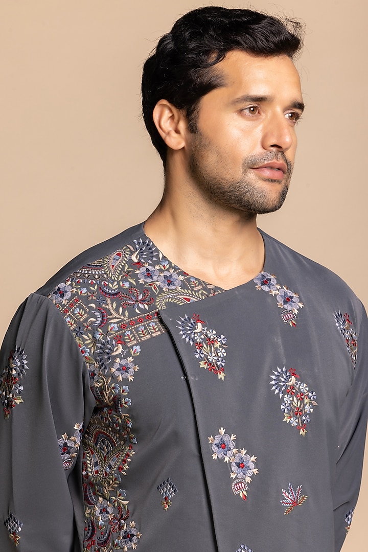 Grey Polyester Embroidered Kurta Set by Gargee Designers at Pernia's Pop Up Shop