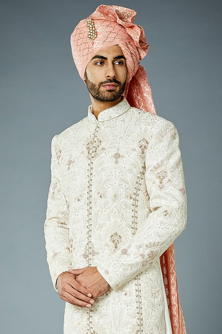 Ivory Embroidered Groom Sherwani Set by Gargee Designers at Pernia's Pop Up Shop