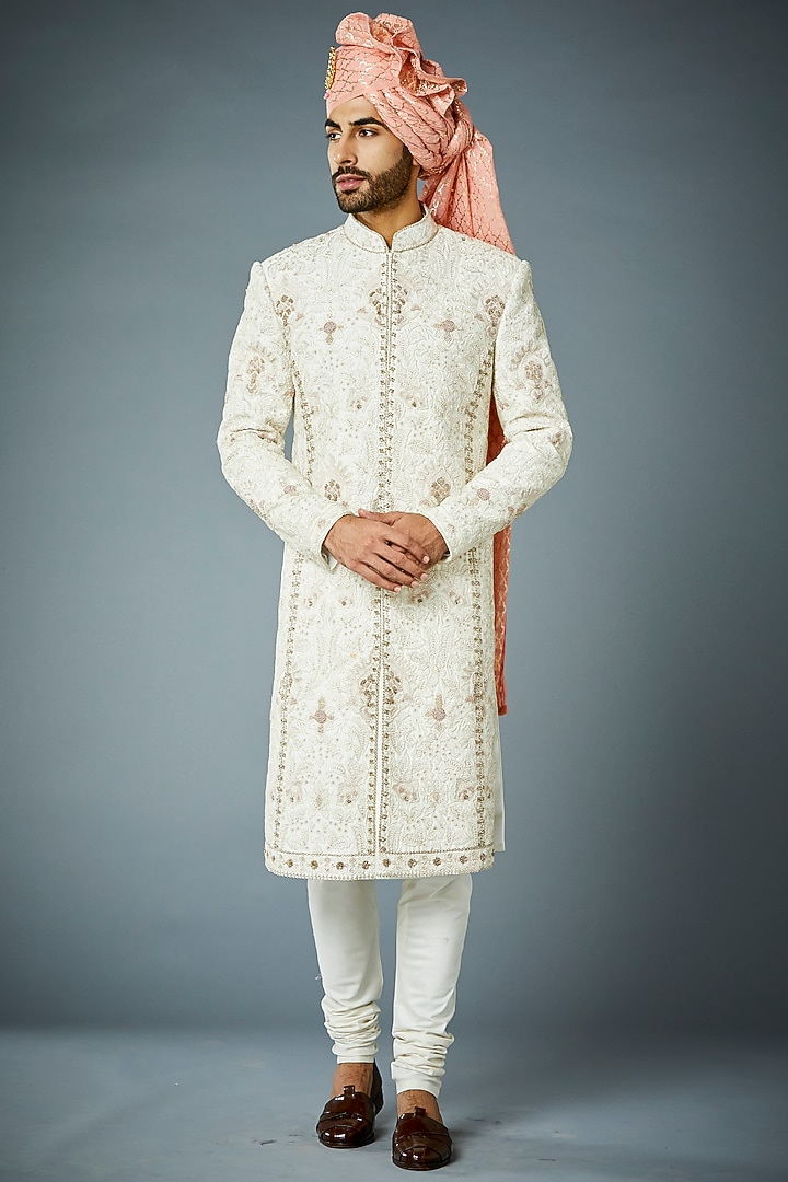 Ivory Embroidered Groom Sherwani Set by Gargee Designers at Pernia's Pop Up Shop