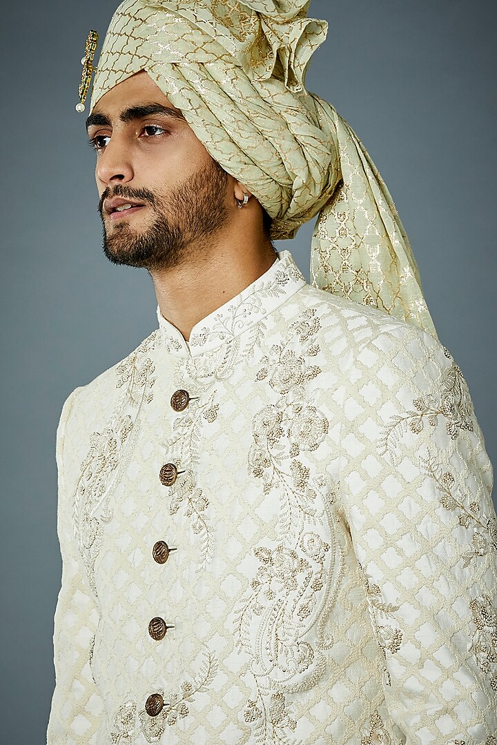 Ivory Poly Viscose Sherwani Set Design by Gargee Designers at Pernia's ...