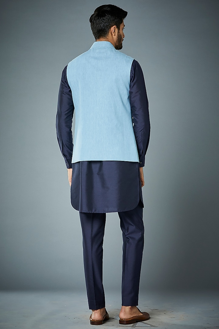 Blue Embroidered Bundi Jacket With Kurta Set by Gargee Designers at Pernia's Pop Up Shop